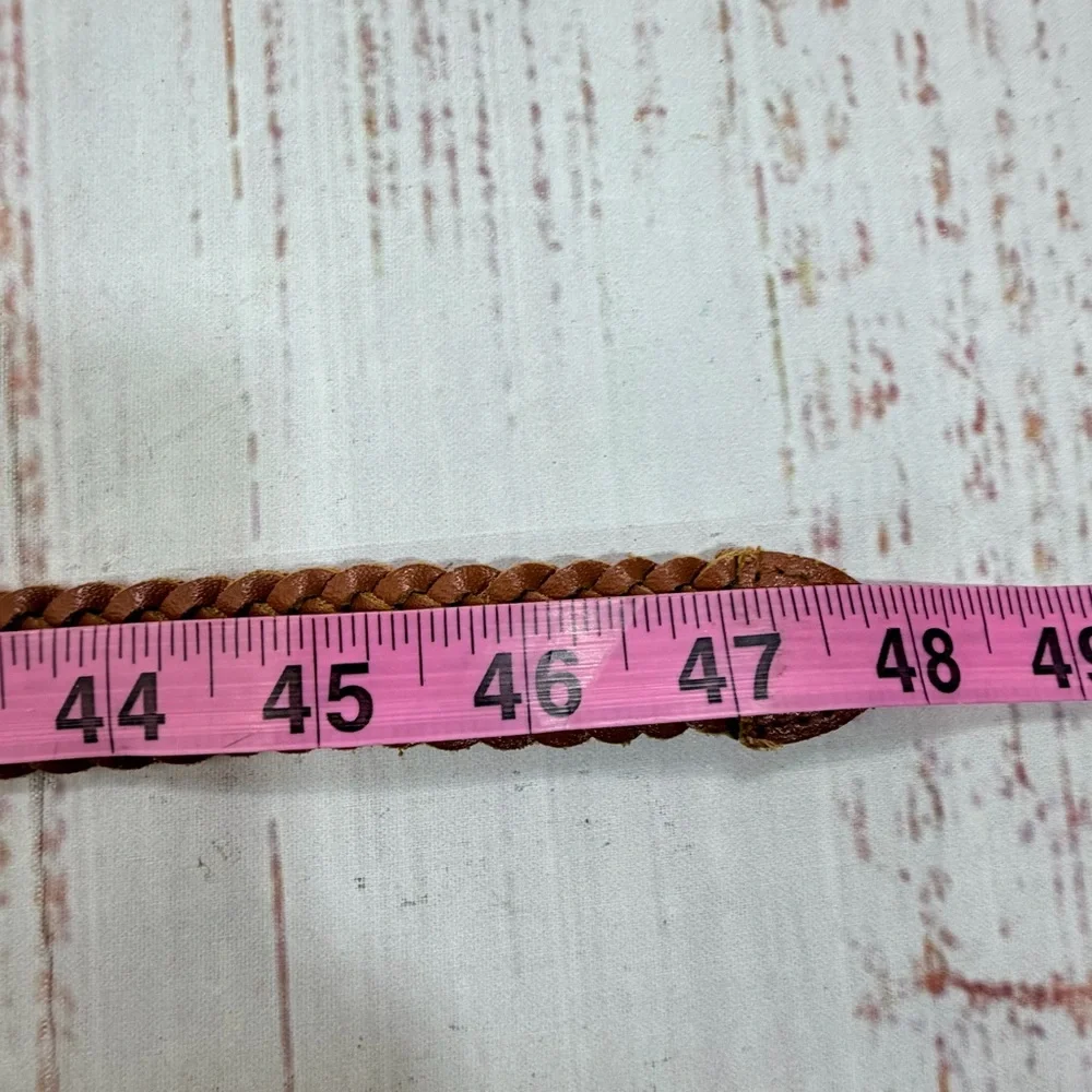 Chic Women’s Size XL Carmel Brown Braided Leather Belt Gold Hardware